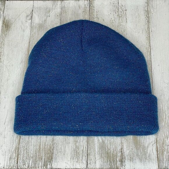 Blue Beanie Hat With Metallic Threads - Picture 1 of 5